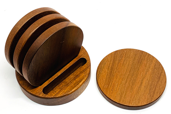 Acacia Wood/Coasters + Round Base